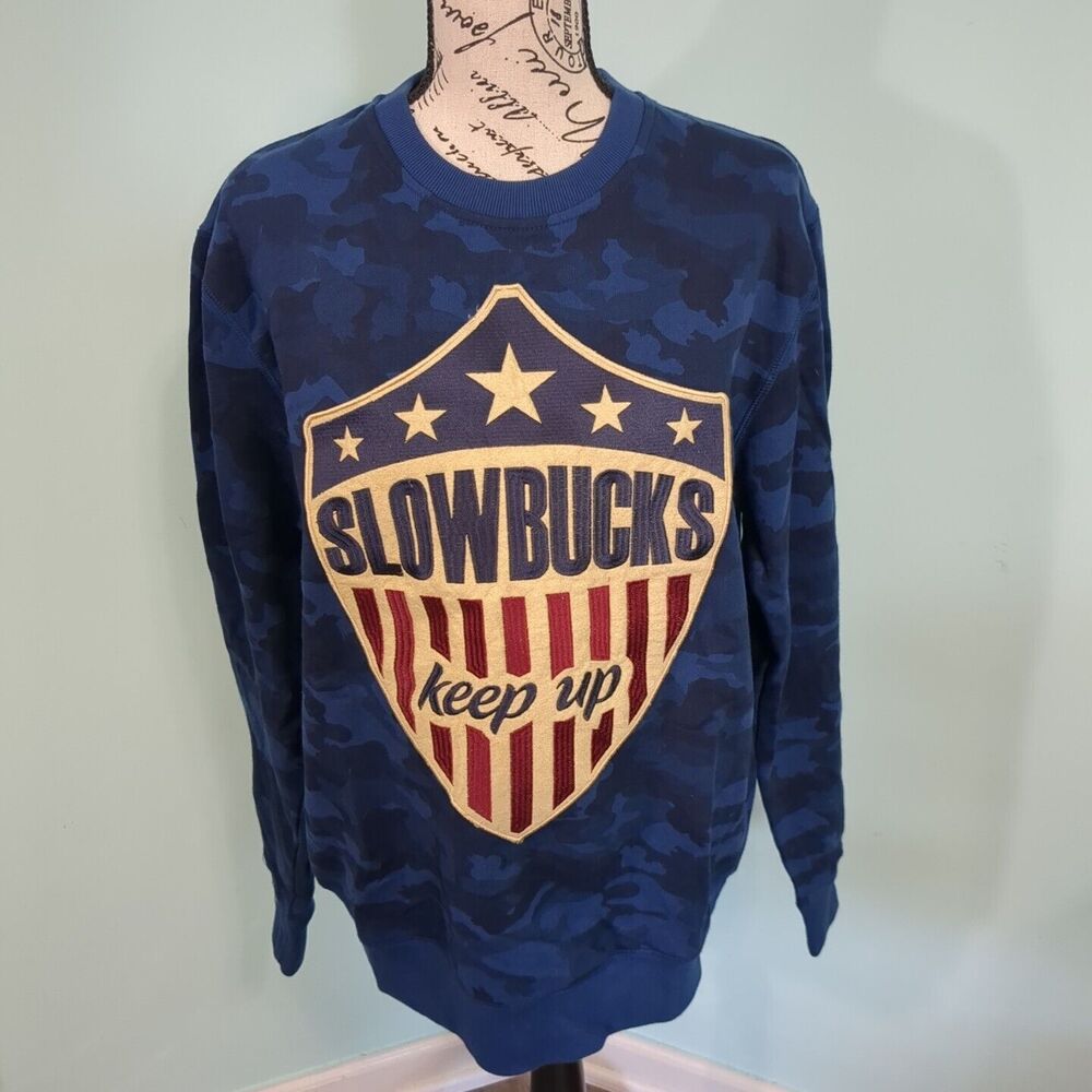 SLOWBUCKS AMERICAN BIG CREW SWEATSHIRT camo NAVY BLUE RED SLOW BUCKS medium